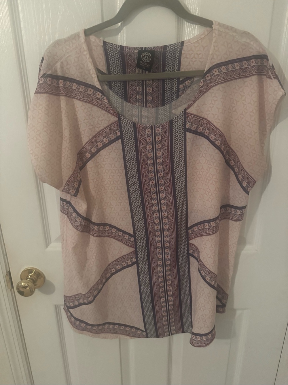 Bobeau Pink Patterned Short-Sleeve Blouse